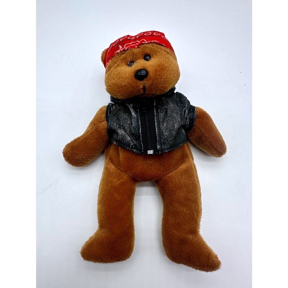 Plushland Biker Bear 2000 Brown Teddy Plush Red Bandana Black Vest 9 Inch 99-018